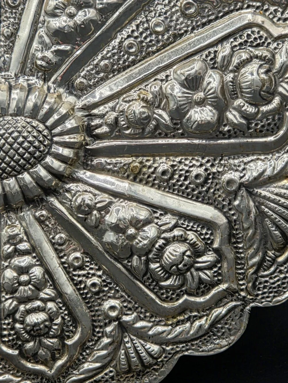 Vintage Turkish 900 Silver Repoussé Wedding Mirror VILER 9.75
